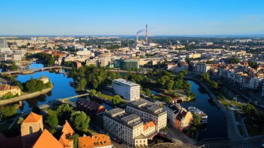 Wroclaw Polonya 'nın güzel üst manzara hava fotoğrafçılığı