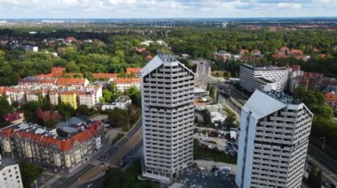 Wroclaw Drone uçuşu modern Avrupa Polonya mimarisi üzerine