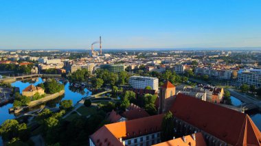 Wroclaw Polonya 'nın güzel üst manzara hava fotoğrafçılığı