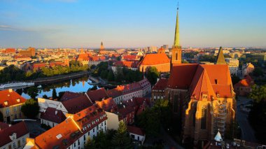 Wroclaw Polonya 'nın güzel üst manzara hava fotoğrafçılığı