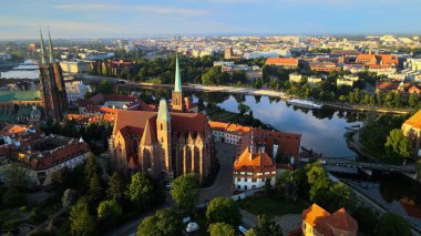 Wroclaw Polonya 'nın güzel üst manzara hava fotoğrafçılığı