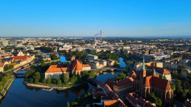 Wroclaw Polonya 'nın güzel üst manzara hava fotoğrafçılığı