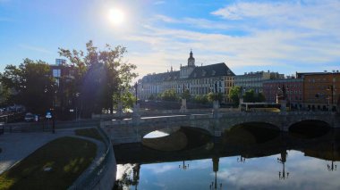 Wroclaw Polonya 'nın güzel üst manzara hava fotoğrafçılığı