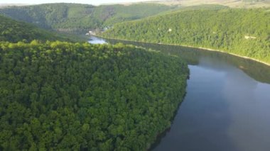 Parana Nehri, Teju Cuare Parkı, Arjantin 'deki yeşil tepelerin insansız hava aracı görüntüleri.