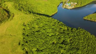 Parana Nehri, Teju Cuare Parkı, Arjantin 'deki yeşil tepelerin insansız hava aracı görüntüleri.