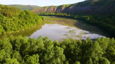 Parana Nehri, Teju Cuare Parkı, Arjantin 'deki yeşil tepelerin insansız hava aracı görüntüleri.