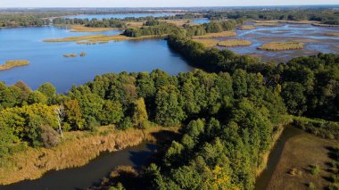 Göl sonbahar manzarası yukarıdan