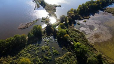 Göl sonbahar manzarası yukarıdan