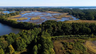 Göl sonbahar manzarası yukarıdan