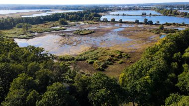 Göl sonbahar manzarası yukarıdan