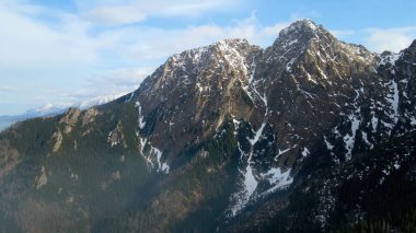 Zakopane Polonya 'dan karlı dağ zirvesi, buzul manzaralı.