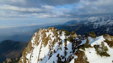 Zakopane Polonya 'dan karlı dağ zirvesi, buzul manzaralı.