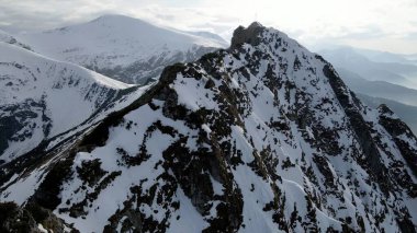 Zakopane Polonya 'dan karlı dağ zirvesi, buzul manzaralı.