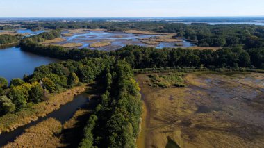 Göl sonbahar manzarası yukarıdan