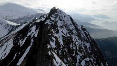 Zakopane Polonya 'dan karlı dağ zirvesi, buzul manzaralı.
