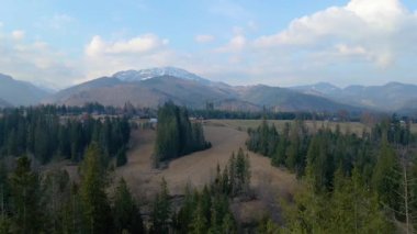 Polonya 'nın Zakopane kenti dağ sırasındaki insansız hava aracı şehrin yakınlarında kış karı görüyor