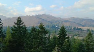Polonya 'nın Zakopane kenti dağ sırasındaki insansız hava aracı şehrin yakınlarında kış karı görüyor