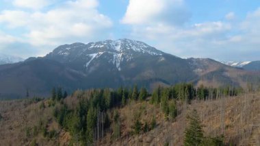Polonya 'nın Zakopane kenti dağ sırasındaki insansız hava aracı şehrin yakınlarında kış karı görüyor