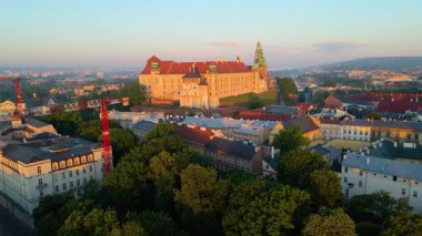 Krakow Eski Şehir Manzarası Polonya 'da İHA Tarafından Yukarıdan
