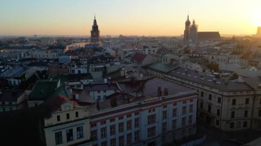 Krakow Eski Şehir Manzarası Polonya 'da İHA Tarafından Yukarıdan