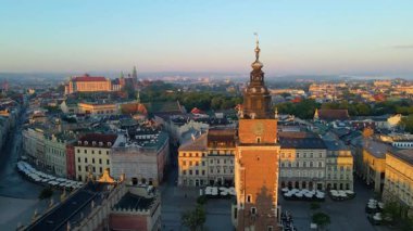 Krakow Eski Şehir Manzarası Polonya 'da İHA Tarafından Yukarıdan