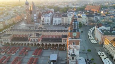 Krakow Eski Şehir Manzarası Polonya 'da İHA Tarafından Yukarıdan