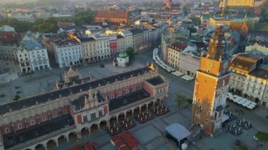 Krakow Eski Şehir Manzarası Polonya 'da İHA Tarafından Yukarıdan