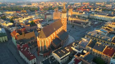 Krakow Eski Şehir Manzarası Polonya 'da İHA Tarafından Yukarıdan