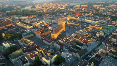 Krakow Eski Şehir Manzarası Polonya 'da İHA Tarafından Yukarıdan
