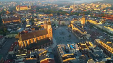 Krakow Eski Şehir Manzarası Polonya 'da İHA Tarafından Yukarıdan