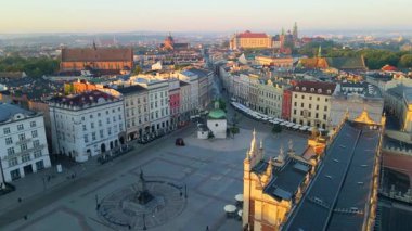 Krakow Eski Şehir Manzarası Polonya 'da İHA Tarafından Yukarıdan