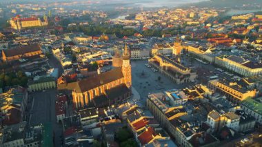 Krakow Eski Şehir Manzarası Polonya 'da İHA Tarafından Yukarıdan