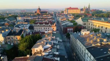 Krakow Eski Şehir Manzarası Polonya 'da İHA Tarafından Yukarıdan