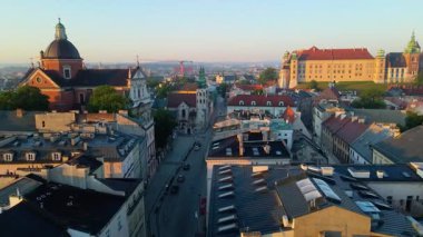 Krakow Eski Şehir Manzarası Polonya 'da İHA Tarafından Yukarıdan