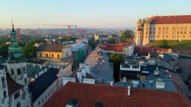 Krakow Eski Şehir Manzarası Polonya 'da İHA Tarafından Yukarıdan