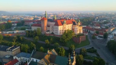Krakow Eski Şehir Manzarası Polonya 'da İHA Tarafından Yukarıdan