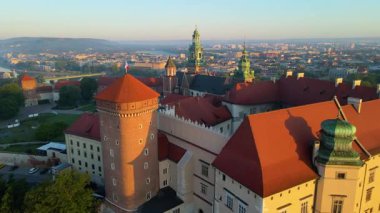 Krakow Eski Şehir Manzarası Polonya 'da İHA Tarafından Yukarıdan