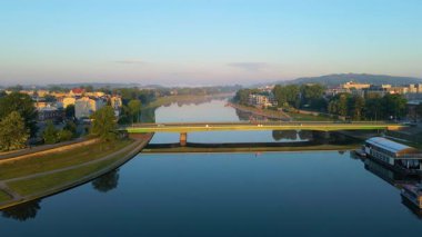 Krakow Eski Şehir Manzarası Polonya 'da İHA Tarafından Yukarıdan