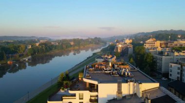 Krakow Eski Şehir Manzarası Polonya 'da İHA Tarafından Yukarıdan