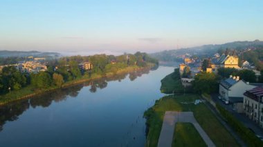Krakow Eski Şehir Manzarası Polonya 'da İHA Tarafından Yukarıdan