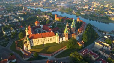 Krakow Eski Şehir Manzarası Polonya 'da İHA Tarafından Yukarıdan