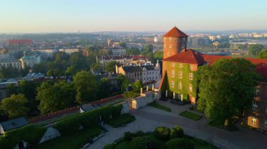 Krakow Eski Şehir Manzarası Polonya 'da İHA Tarafından Yukarıdan