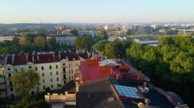 Krakow Eski Şehir Manzarası Polonya 'da İHA Tarafından Yukarıdan