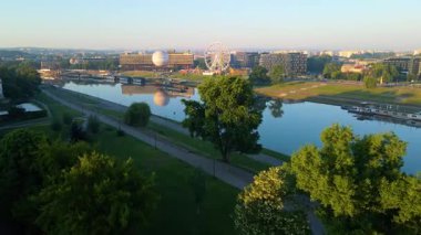 Krakow Eski Şehir Manzarası Polonya 'da İHA Tarafından Yukarıdan