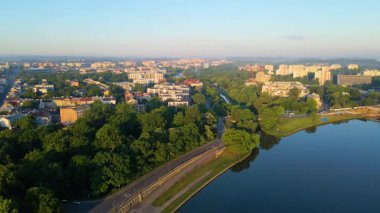 Krakow Eski Şehir Manzarası Polonya 'da İHA Tarafından Yukarıdan