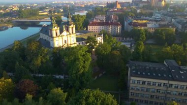 Krakow Eski Şehir Manzarası Polonya 'da İHA Tarafından Yukarıdan