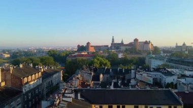 Krakow Eski Şehir Manzarası Polonya 'da İHA Tarafından Yukarıdan