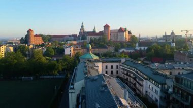 Krakow Eski Şehir Manzarası Polonya 'da İHA Tarafından Yukarıdan
