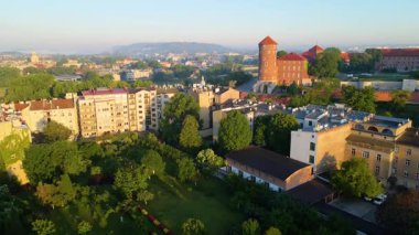 Krakow Eski Şehir Manzarası Polonya 'da İHA Tarafından Yukarıdan