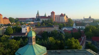 Krakow Eski Şehir Manzarası Polonya 'da İHA Tarafından Yukarıdan